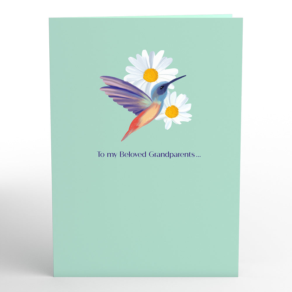 Beloved Grandparents Daisy Patch Hummingbirds Pop-Up Card