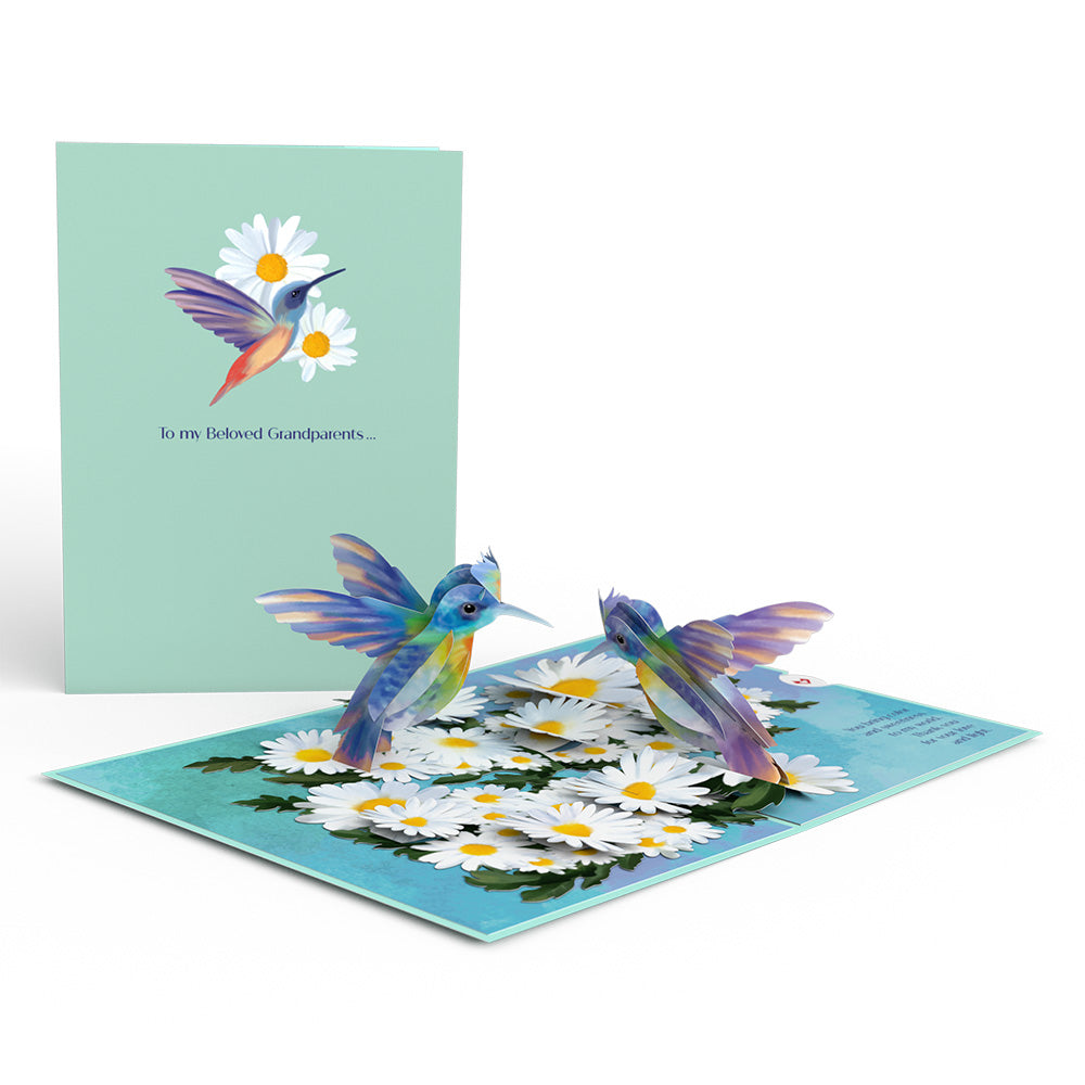 Beloved Grandparents Daisy Patch Hummingbirds Pop-Up Card