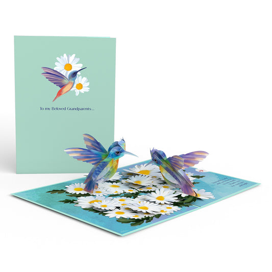 Beloved Grandparents Daisy Patch Hummingbirds Pop-Up Card