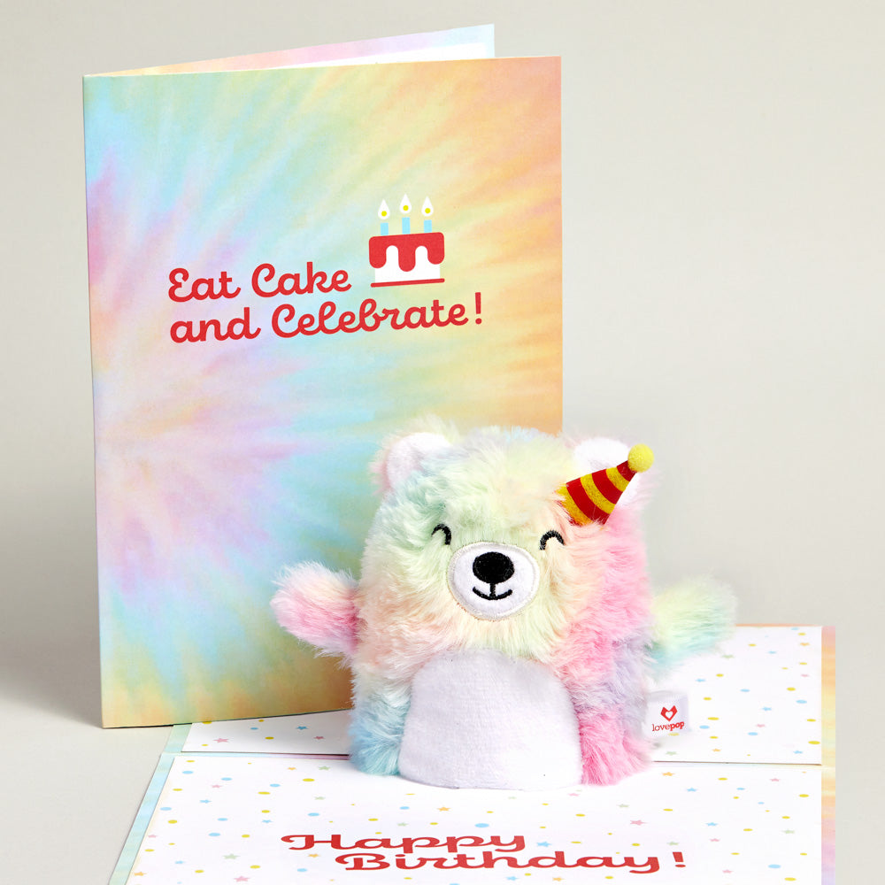'Eat Cake and Celebrate' Birthday Plushpop Card and Bouquet Bundle