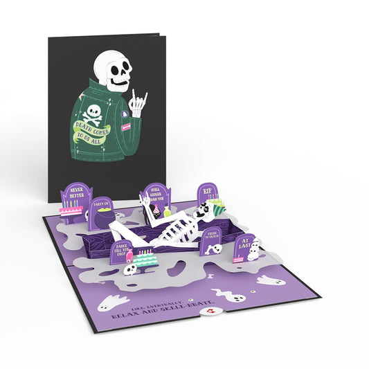 Relax and Skele-brate Skeleton Birthday Pop-Up Card