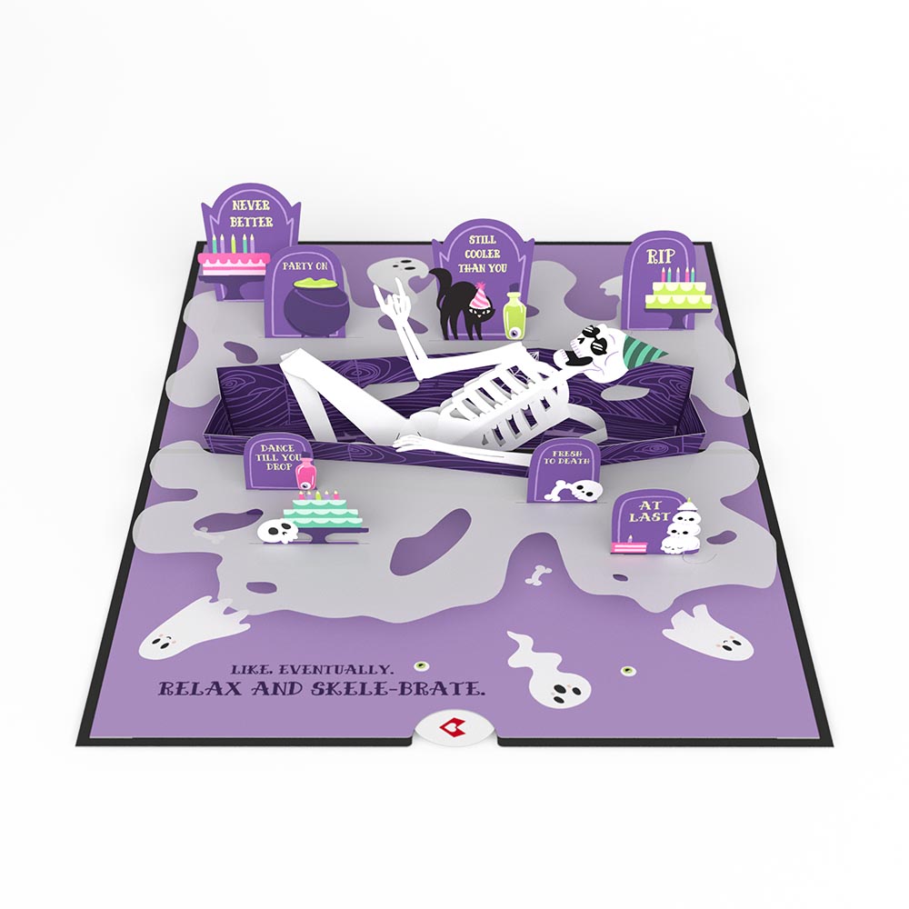 Relax and Skele-brate Skeleton Birthday Pop-Up Card