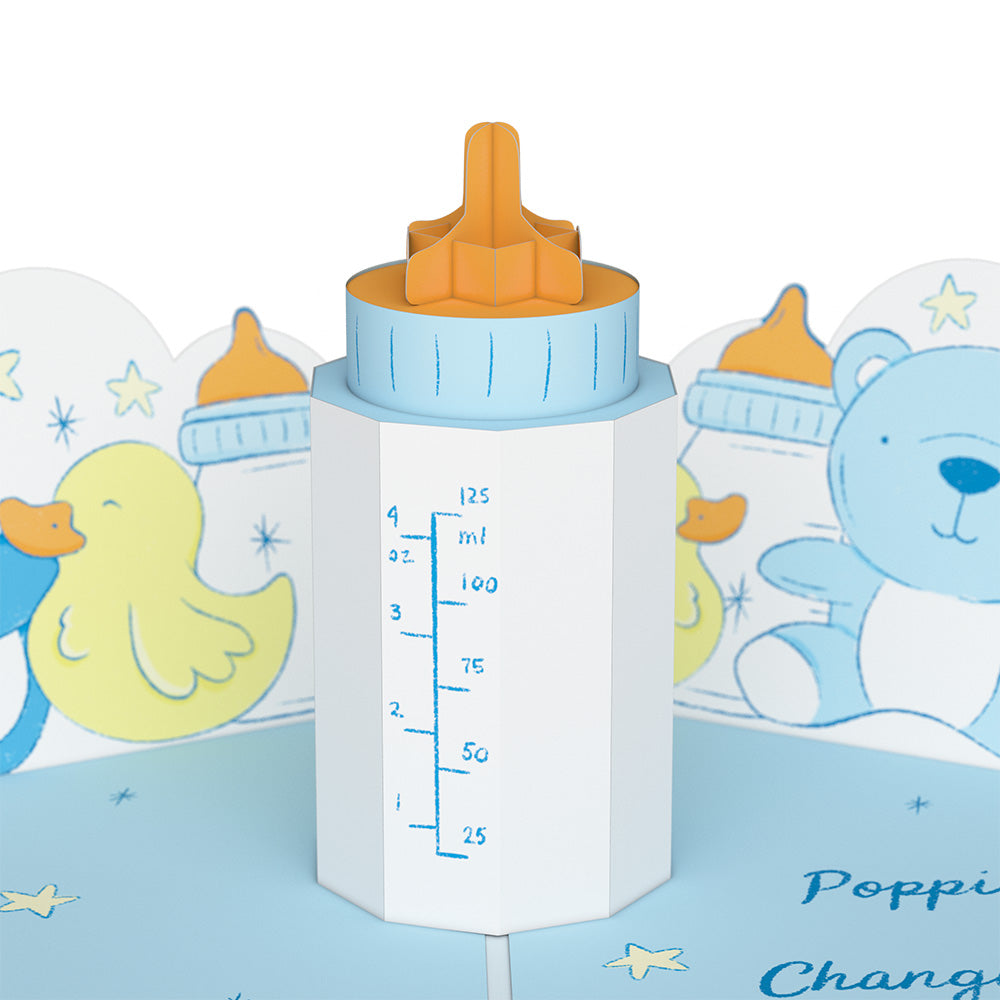 Poppin' Bottles and Changing Diapers New Baby Pop-Up Card
