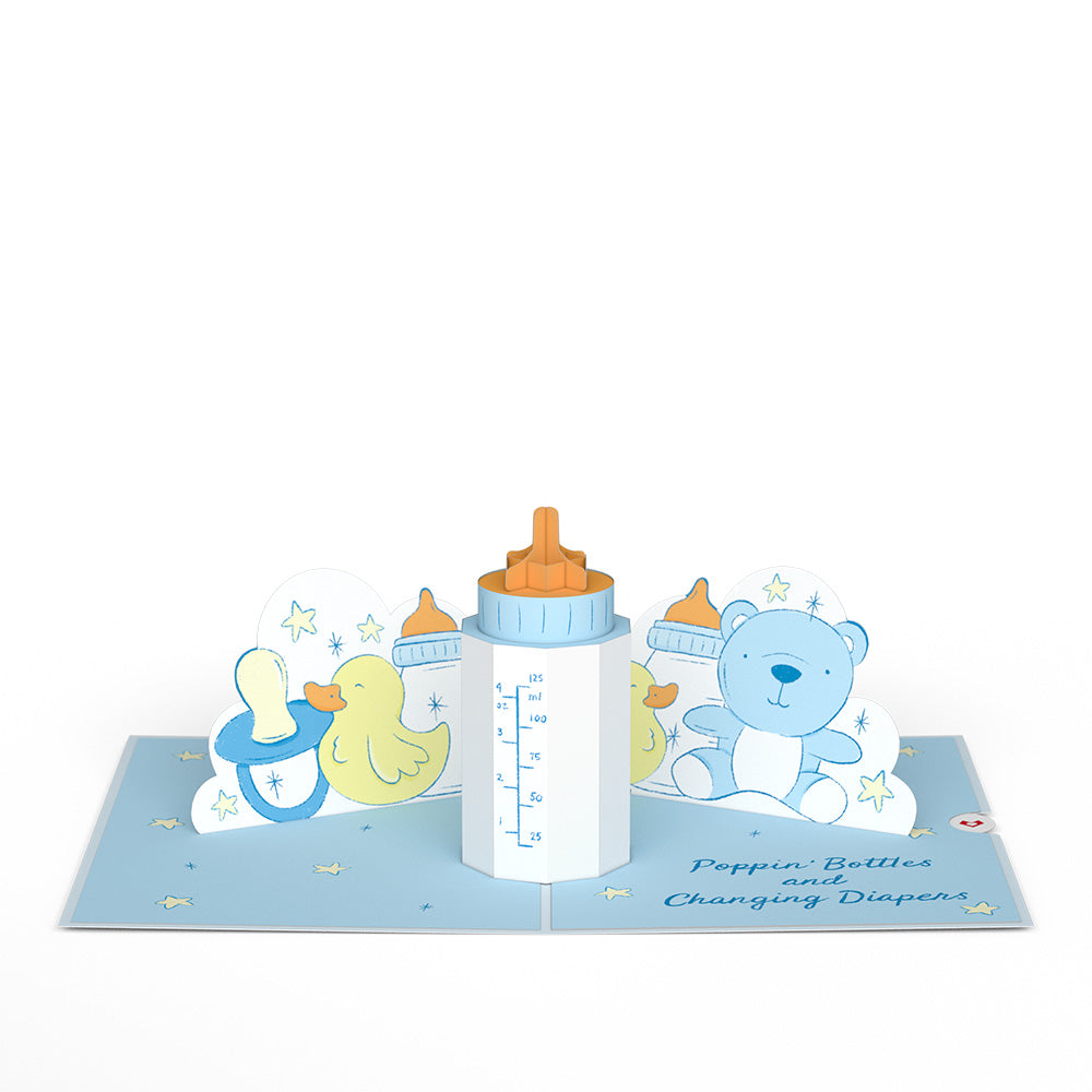 Poppin' Bottles and Changing Diapers New Baby Pop-Up Card