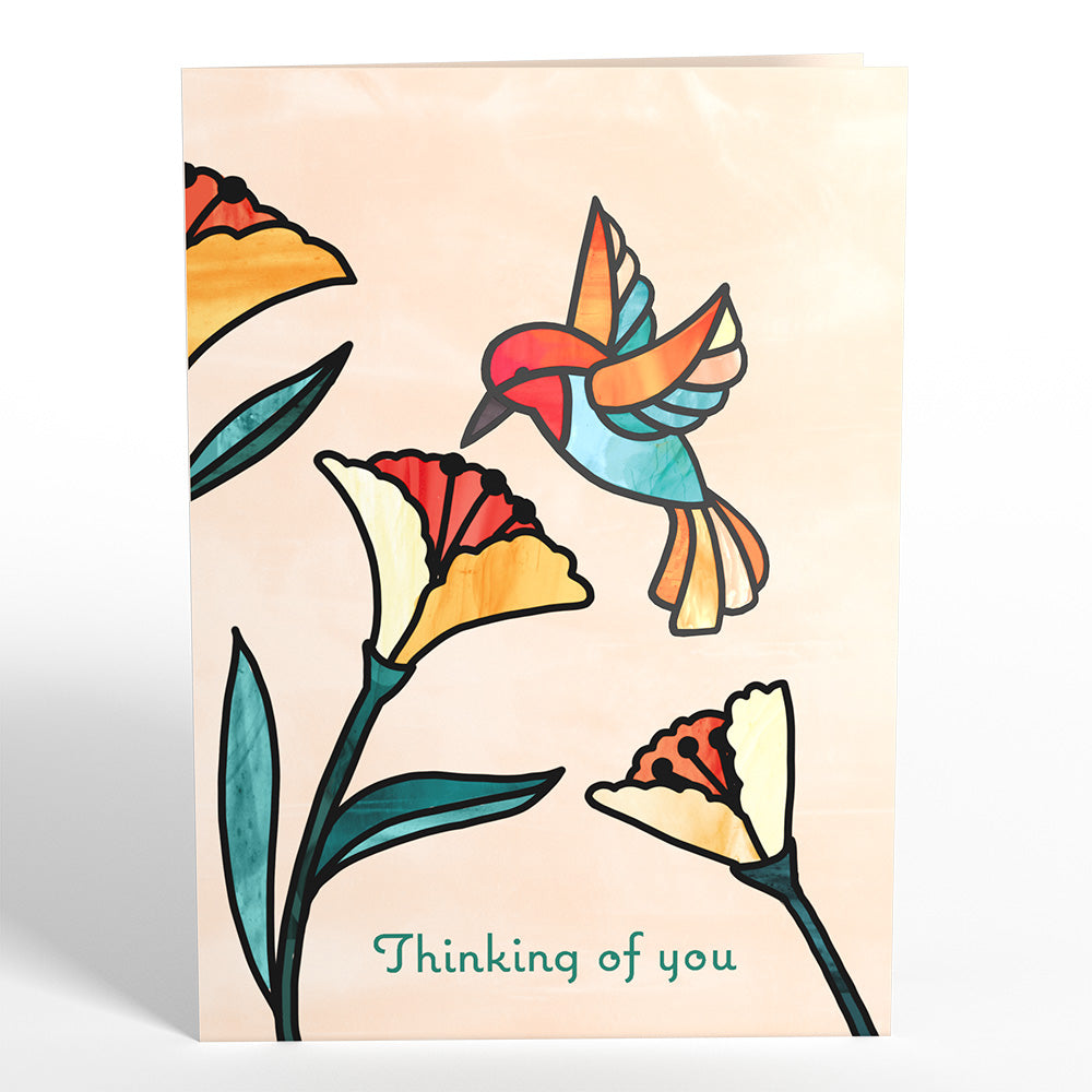 Thinking of You Hummingbird Suncatcher Card & Pop-Up Bouquet Bundle