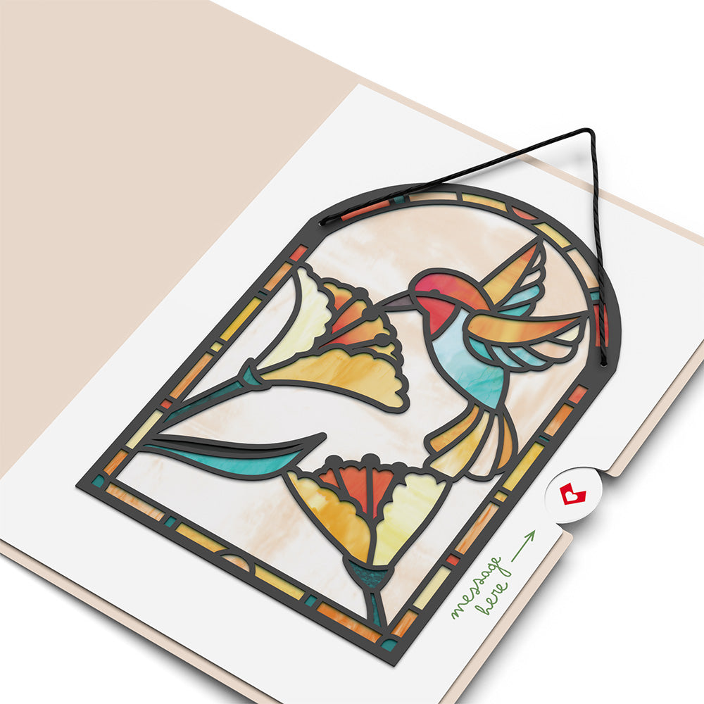 Thinking of You Hummingbird Suncatcher Card & Pop-Up Bouquet Bundle