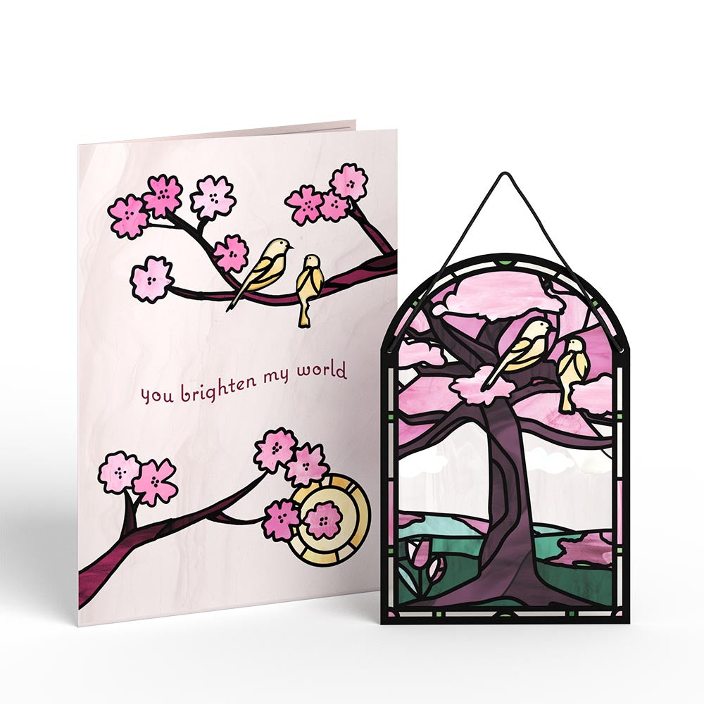 You Brighten My World Birds Suncatcher Card