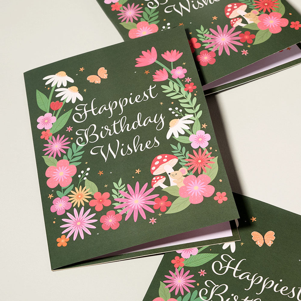 'Happiest Birthday Wishes' Floral Field Mouse Plushpop Card