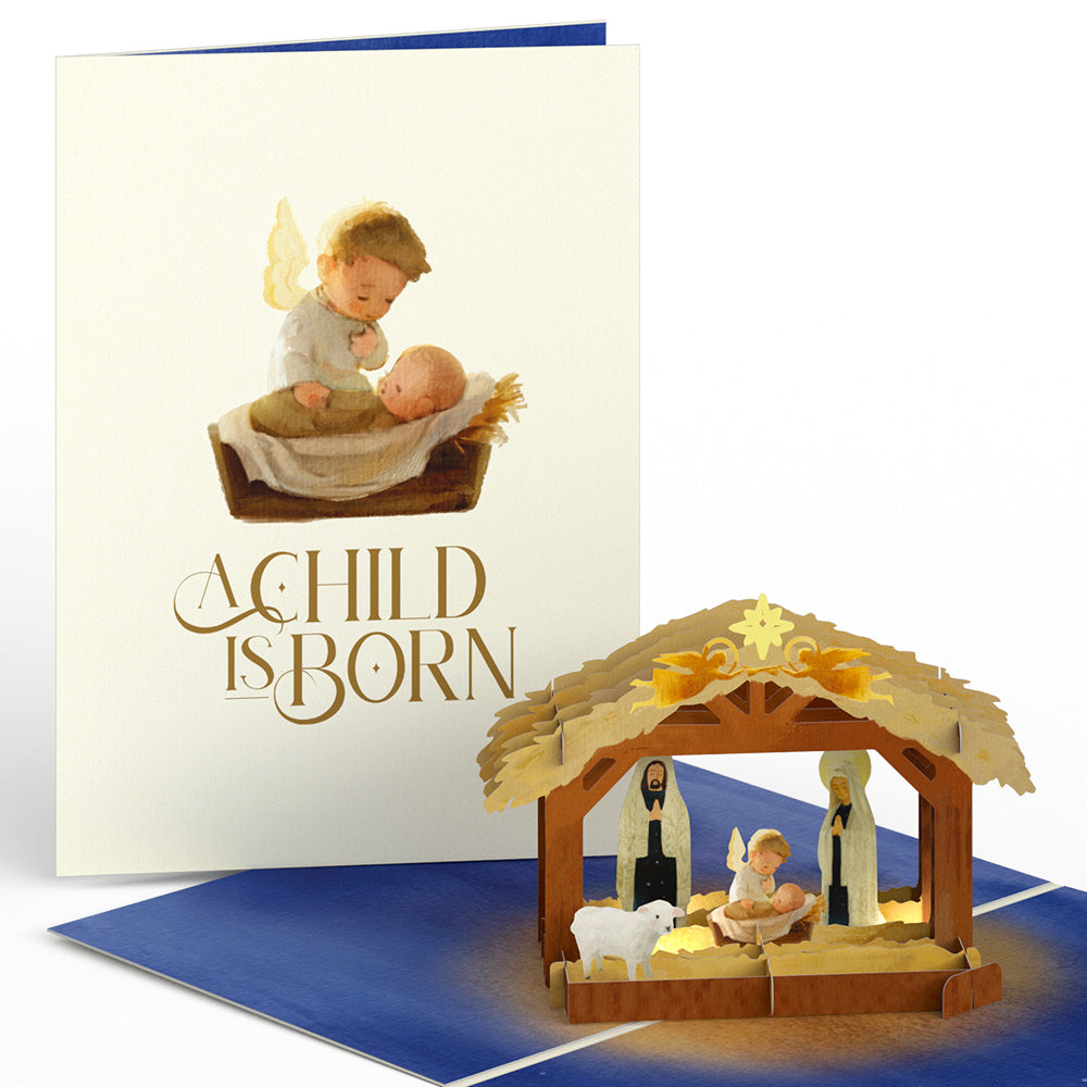 A Child is Born Nativity Light-Up Pop-Up Card
