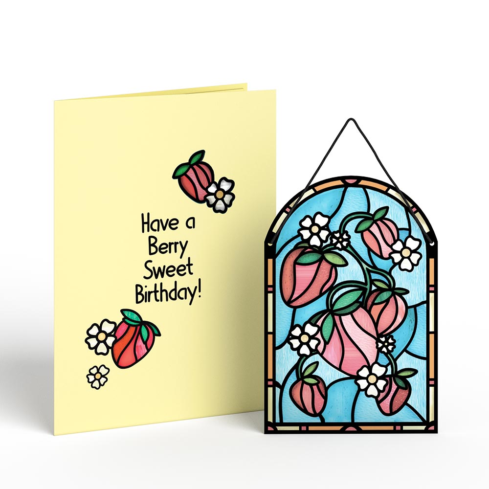 Berry Sweet Birthday Strawberries Suncatcher Card