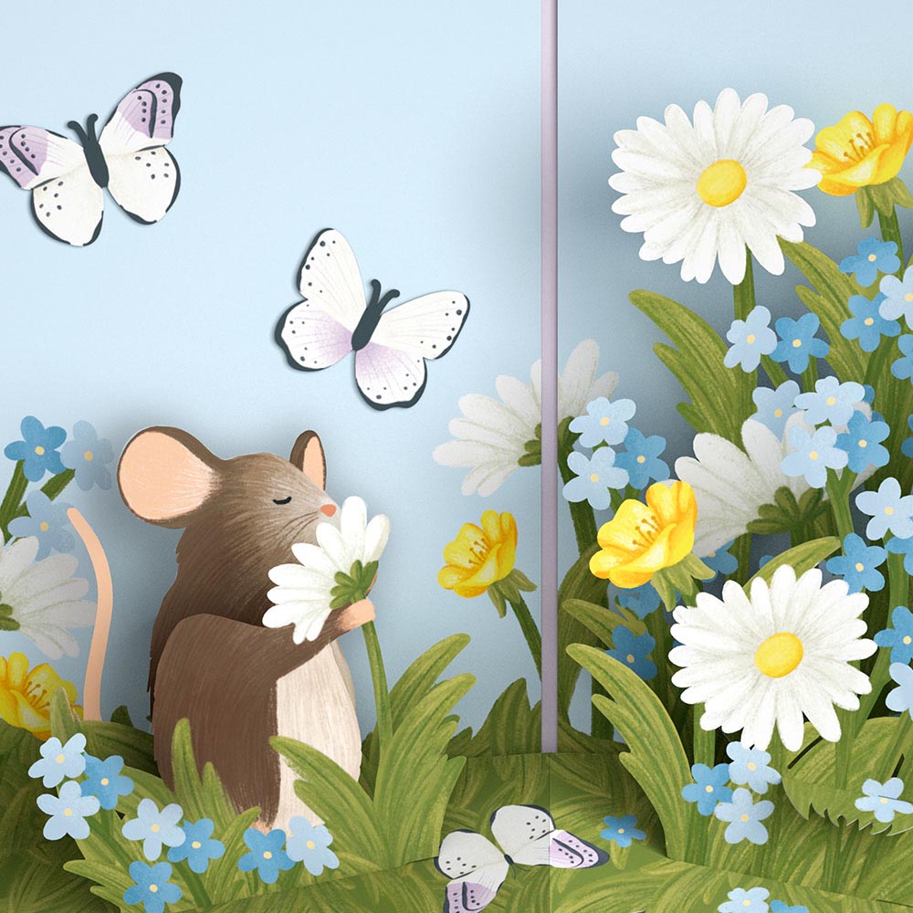 Field Mouse in the Flowers Birthday Pop-Up Card and The original YOU Sentiment Set