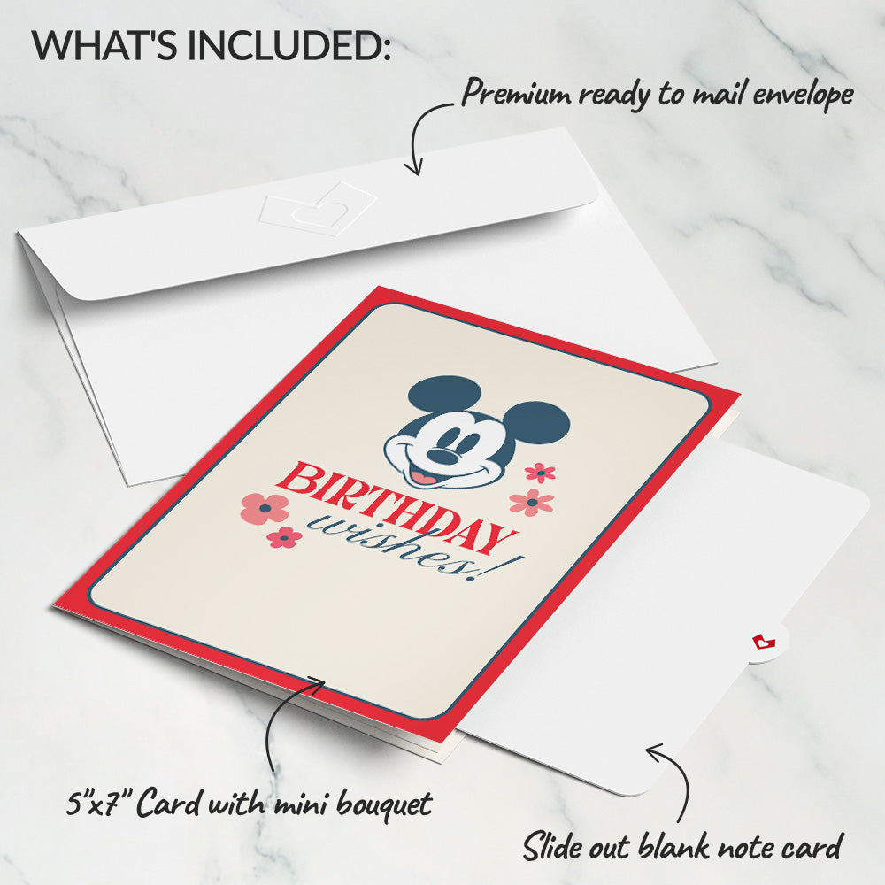 Disney's Mickey Mouse Birthday Wishes Card with Mini Bouquet