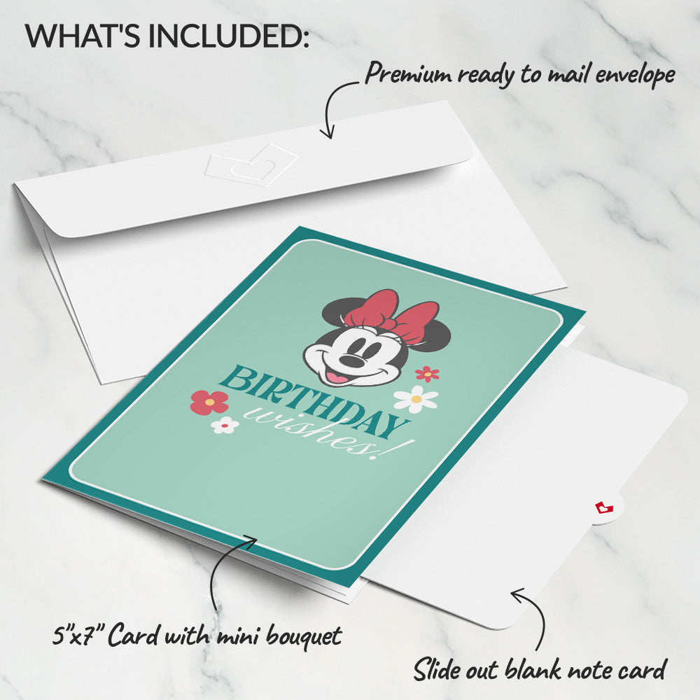 Disney's Minnie Mouse Birthday Wishes Card with Mini Bouquet