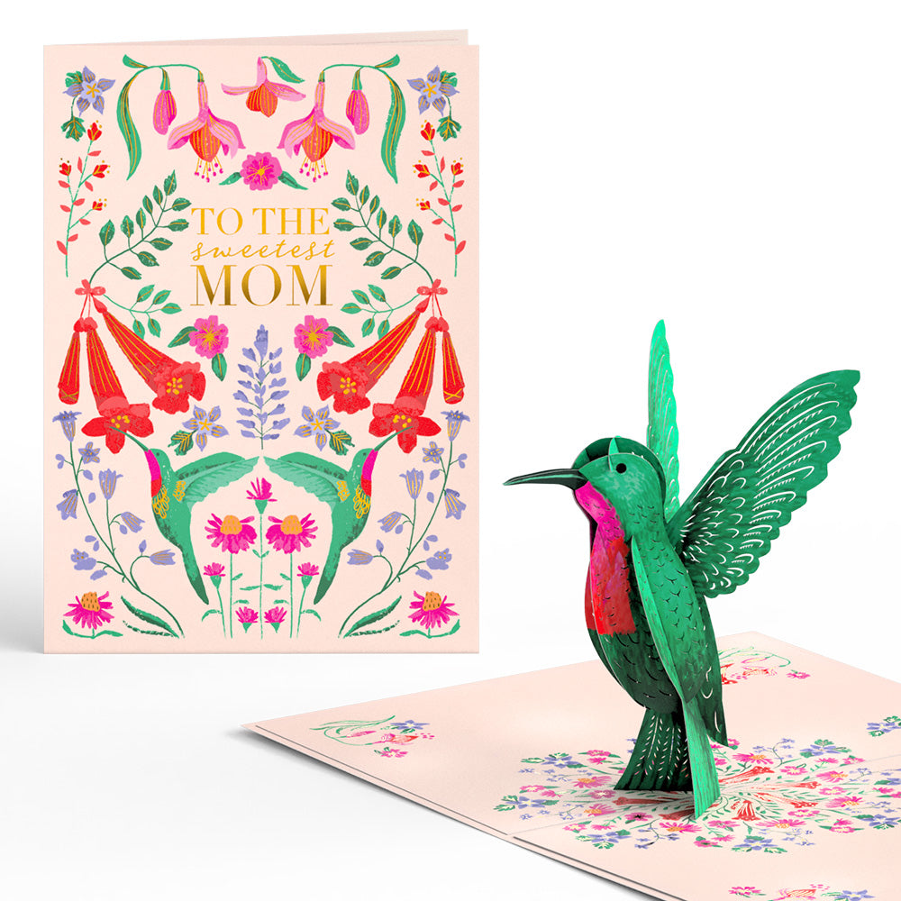 Sweetest Mom Hummingbird Pop-Up Card & Bouquet Bundle
