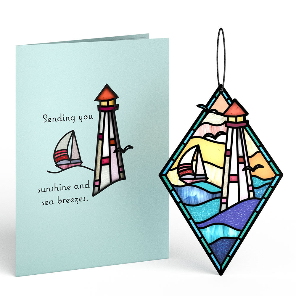 Sunshine and Sea Breezes Lighthouse Suncatcher Card