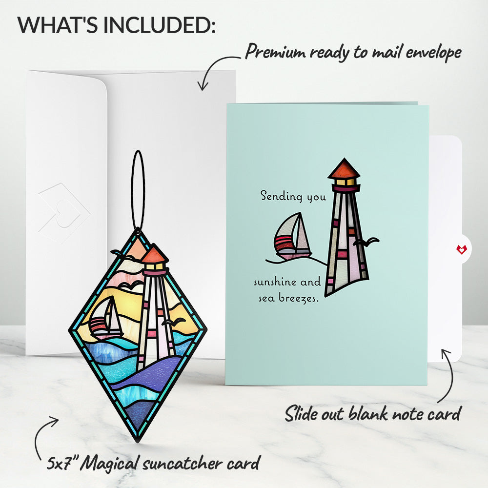 Sunshine and Sea Breezes Lighthouse Suncatcher Card