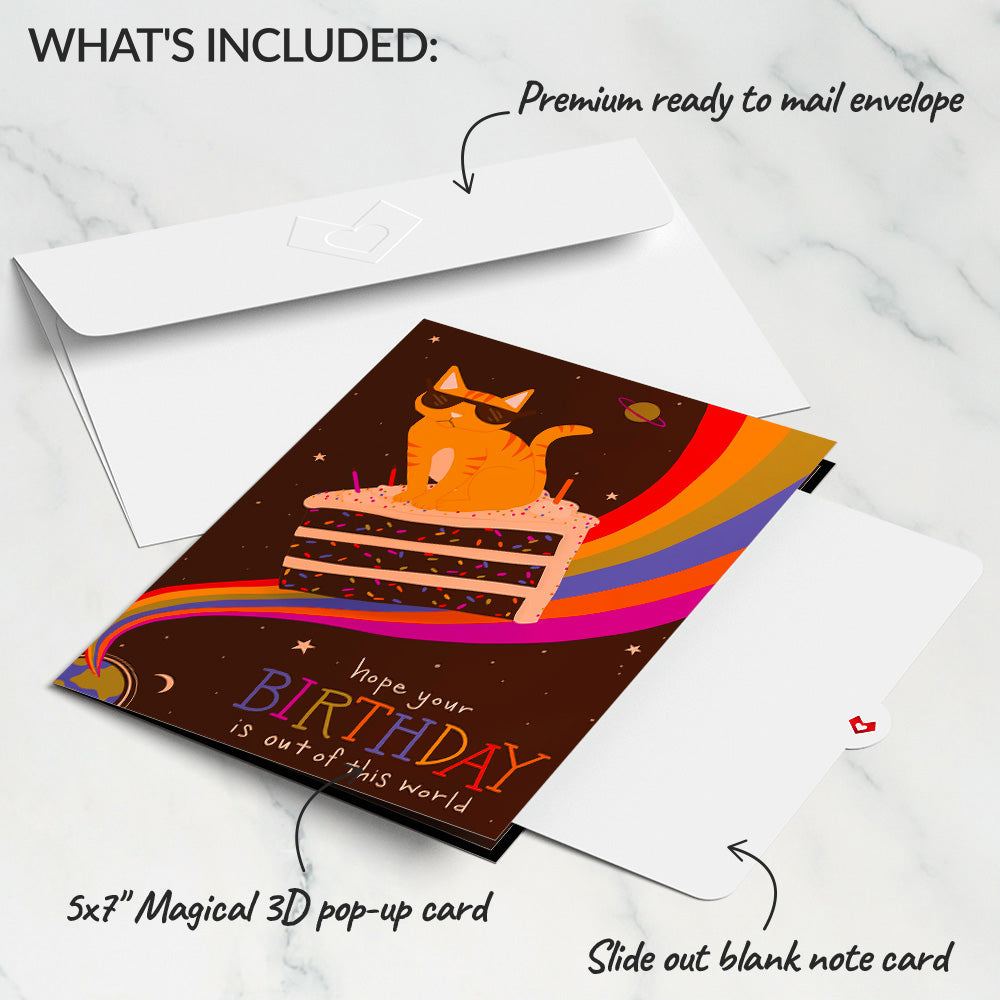 Out of this World Birthday Cat Pop-Up Card