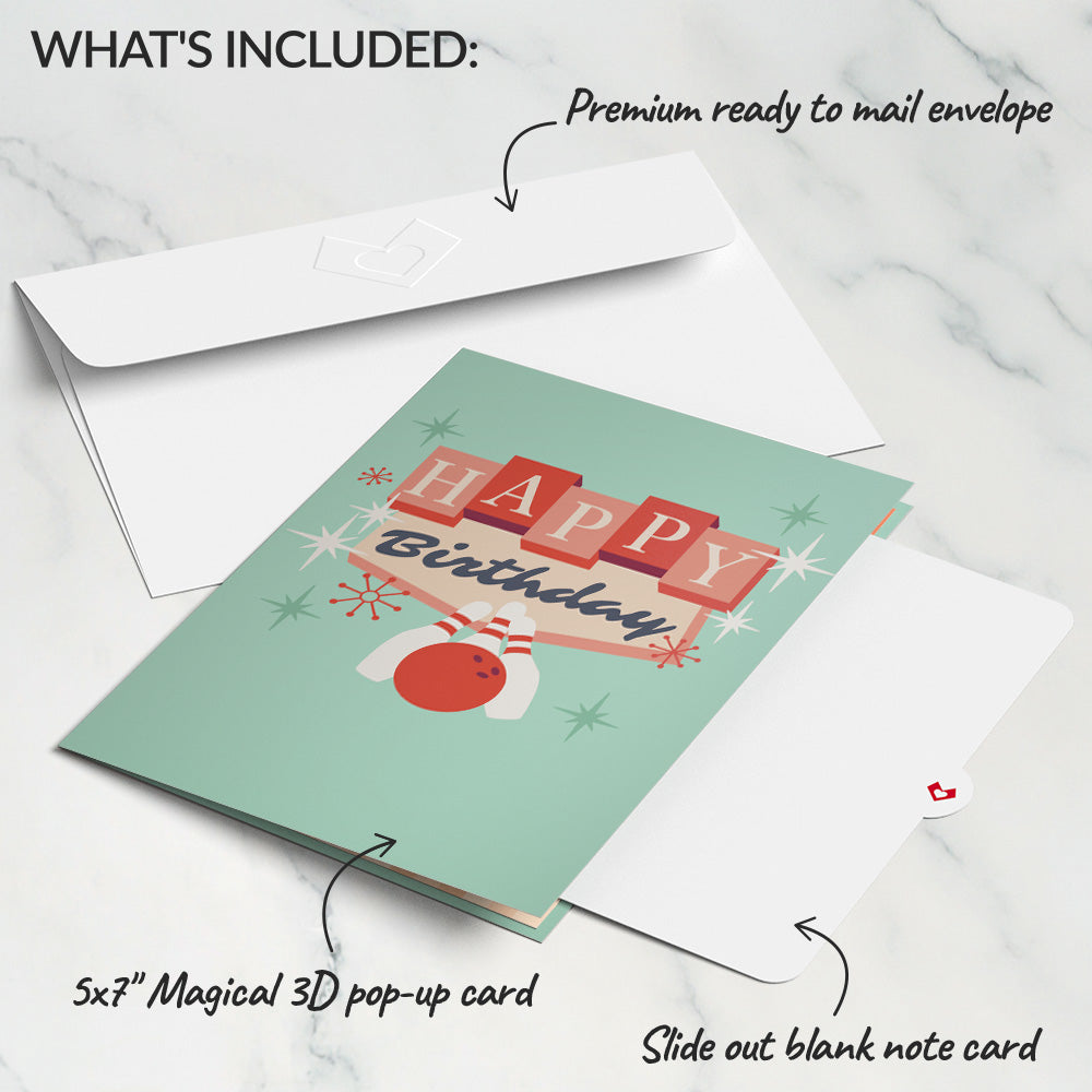 Retro Bowling Birthday Pop-Up Card