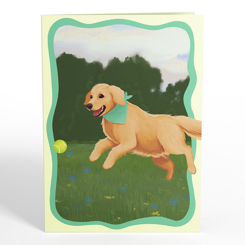 Playful Golden Retriever Pop-Up Card