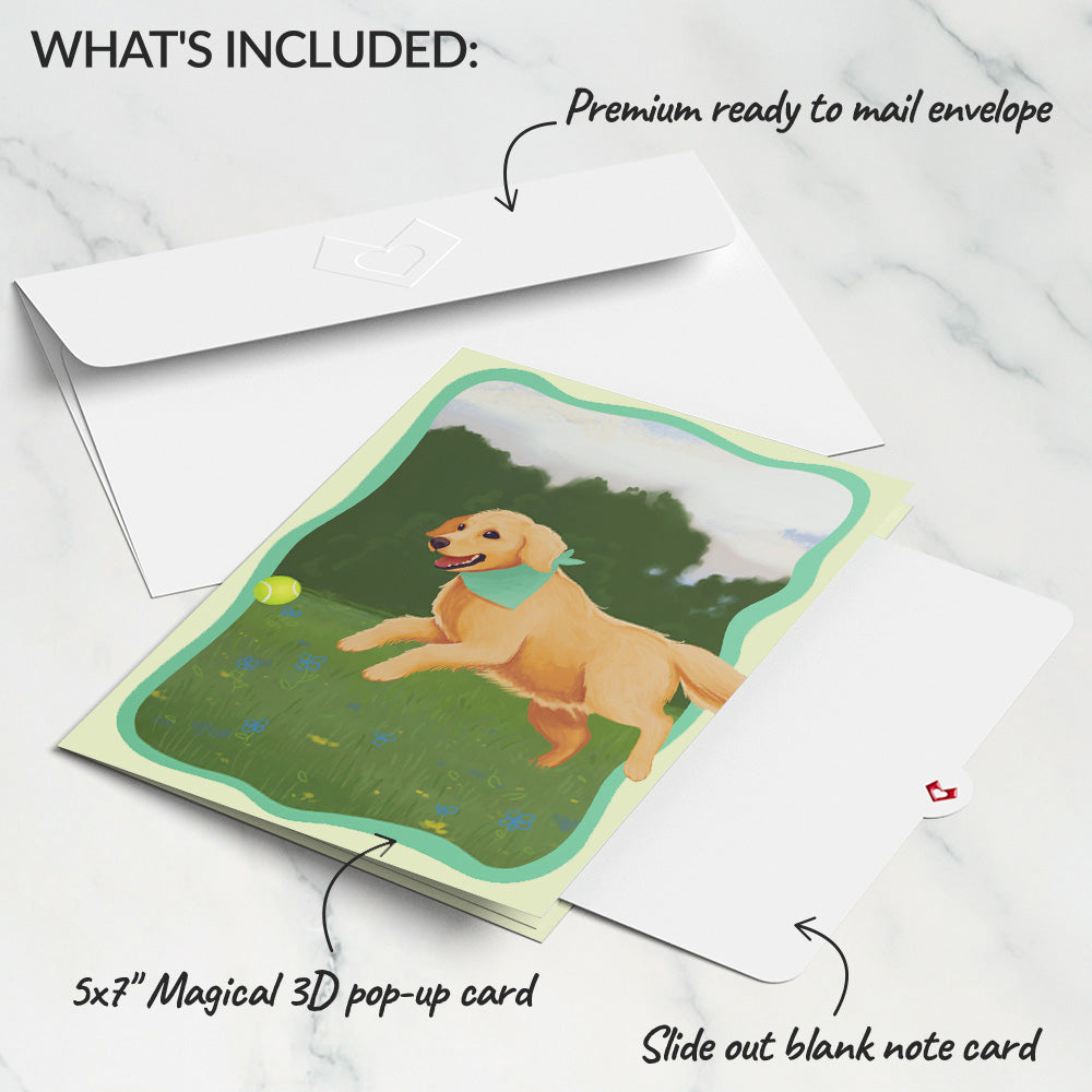 Playful Golden Retriever Pop-Up Card