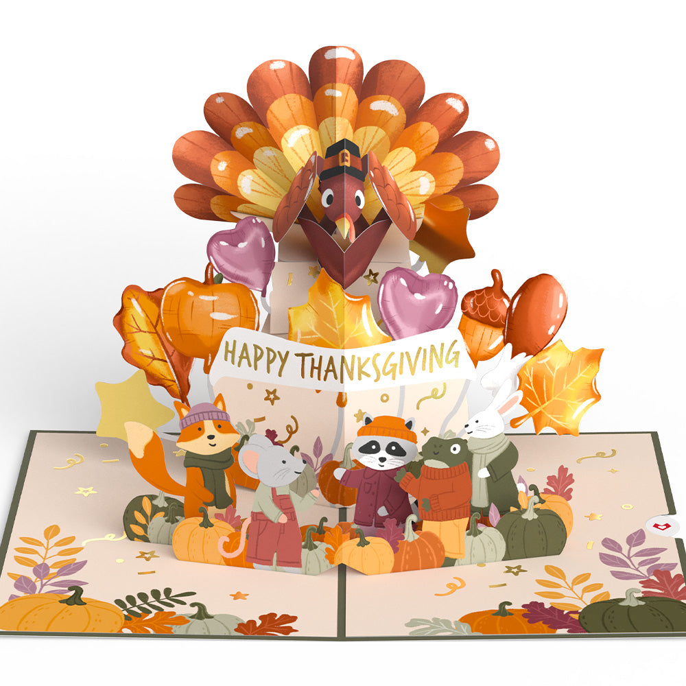 Woodland Animals Thanksgiving Day Parade Pop-Up Card