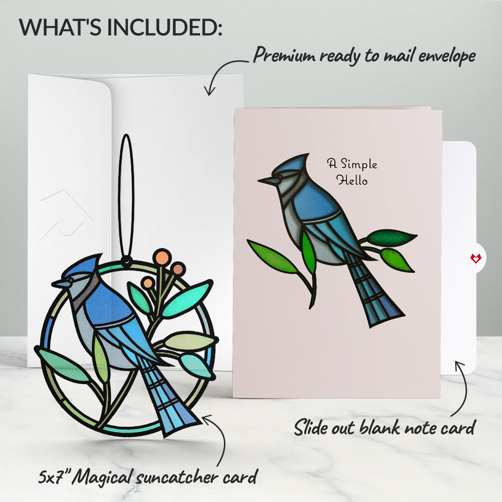 Simple Hello Blue Jay Suncatcher Card