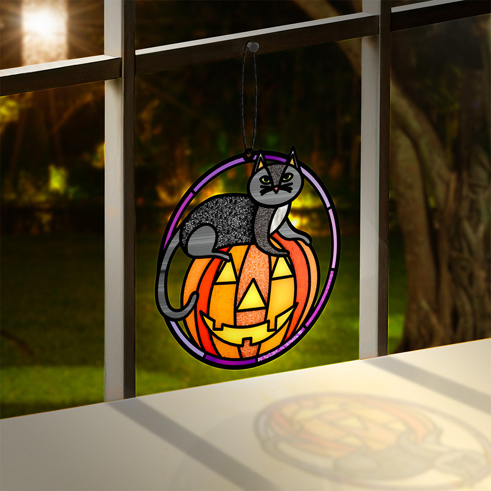 Spooky Vibes Halloween Cat Suncatcher Card