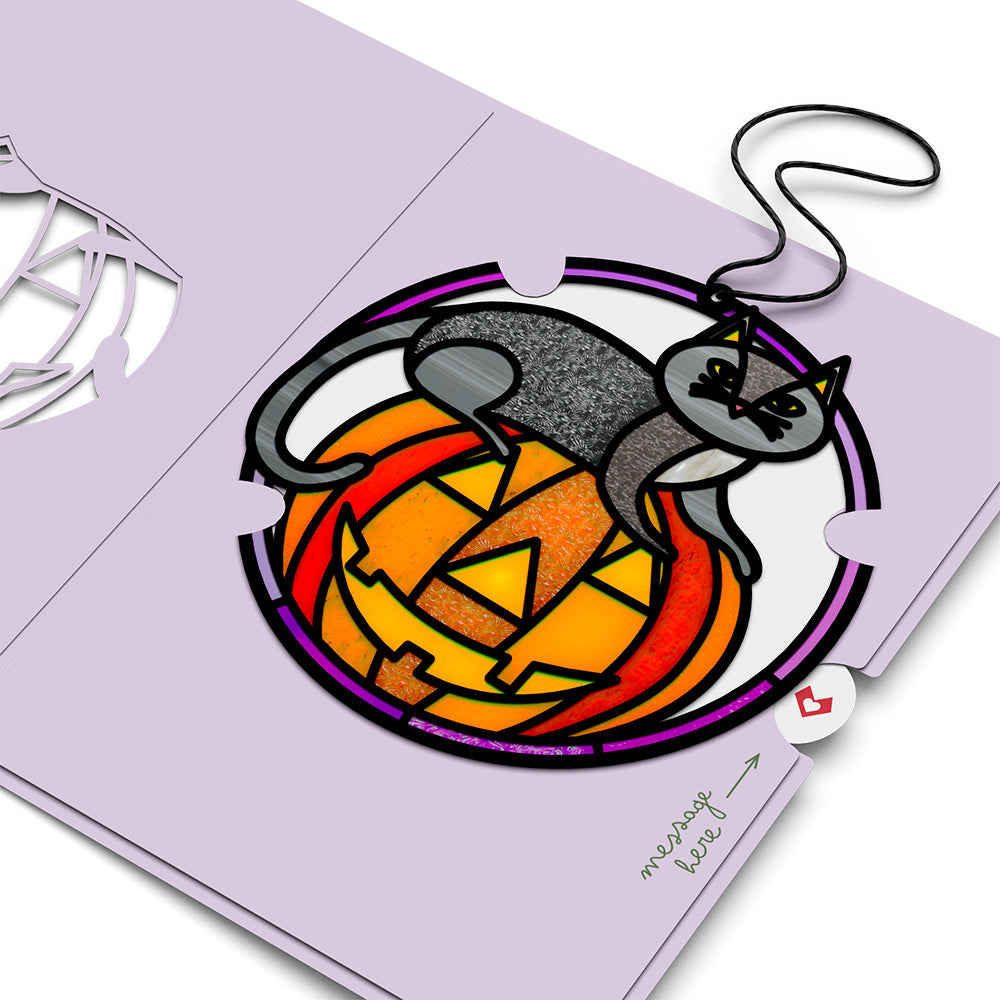 Spooky Vibes Halloween Cat Suncatcher Card