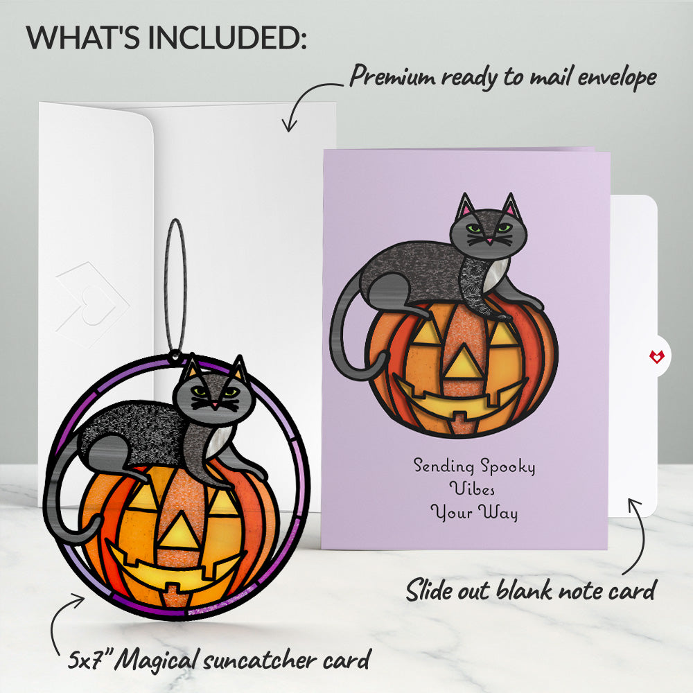 Spooky Vibes Halloween Cat Suncatcher Card