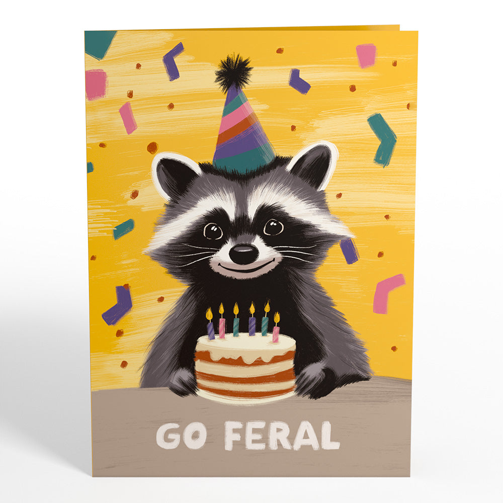 Go Feral Raccoon Birthday Pop-Up Card