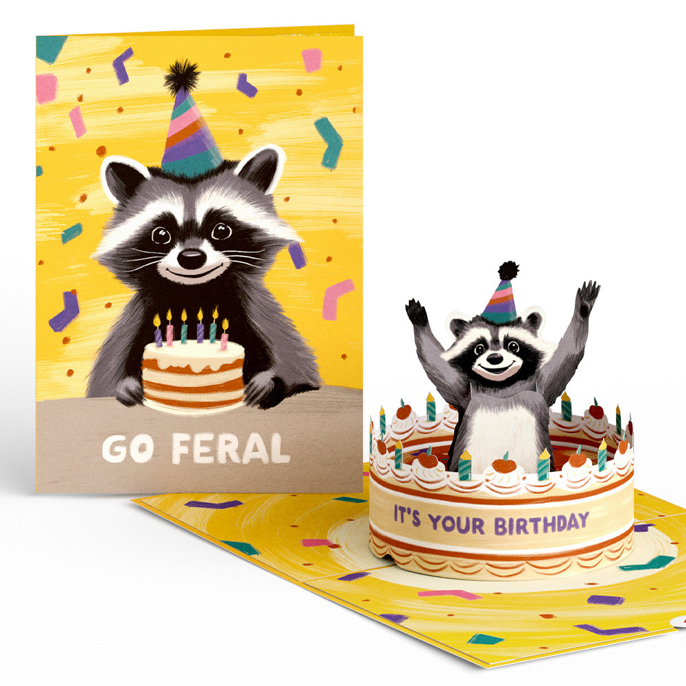 Go Feral Raccoon Birthday Pop-Up Card