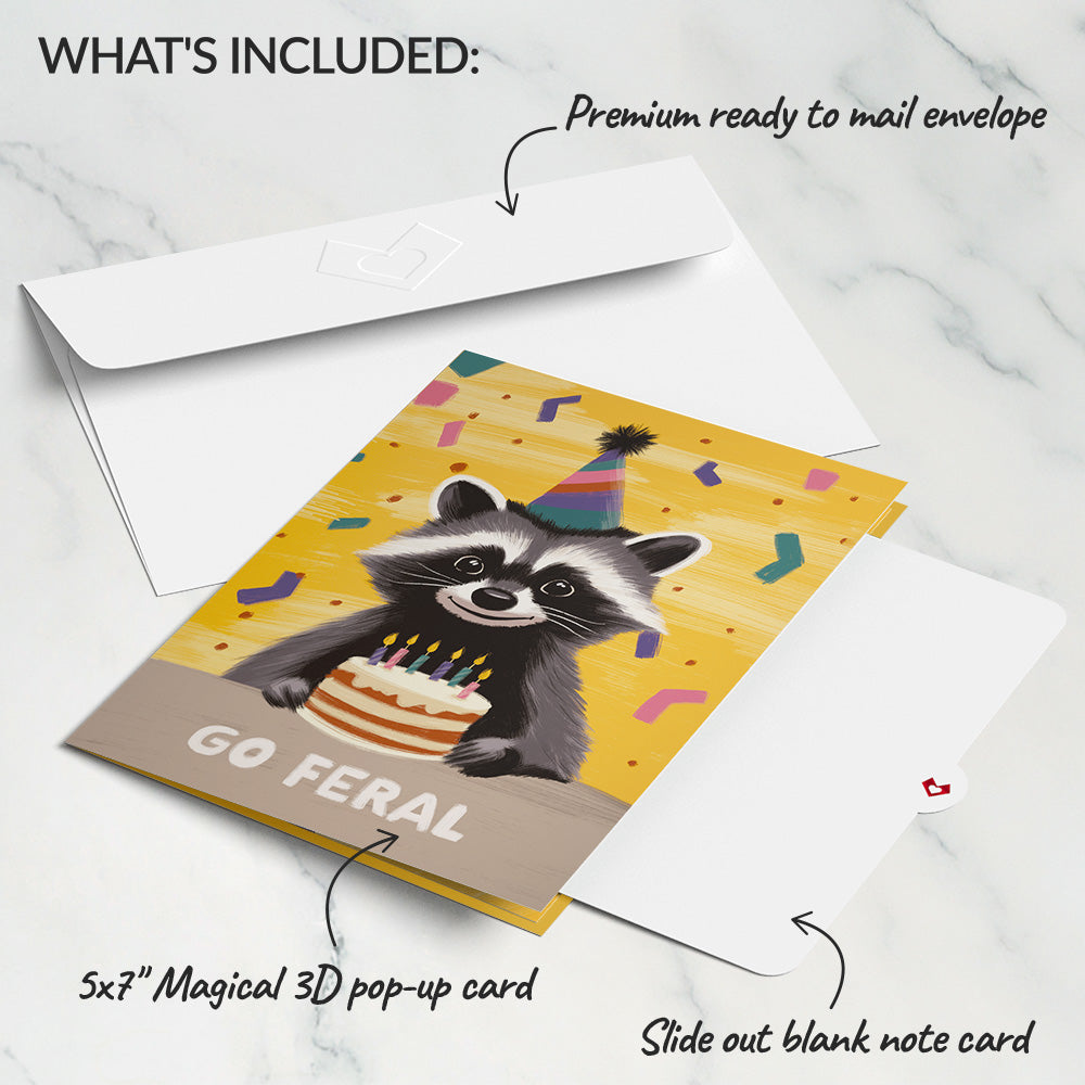 Go Feral Raccoon Birthday Pop-Up Card