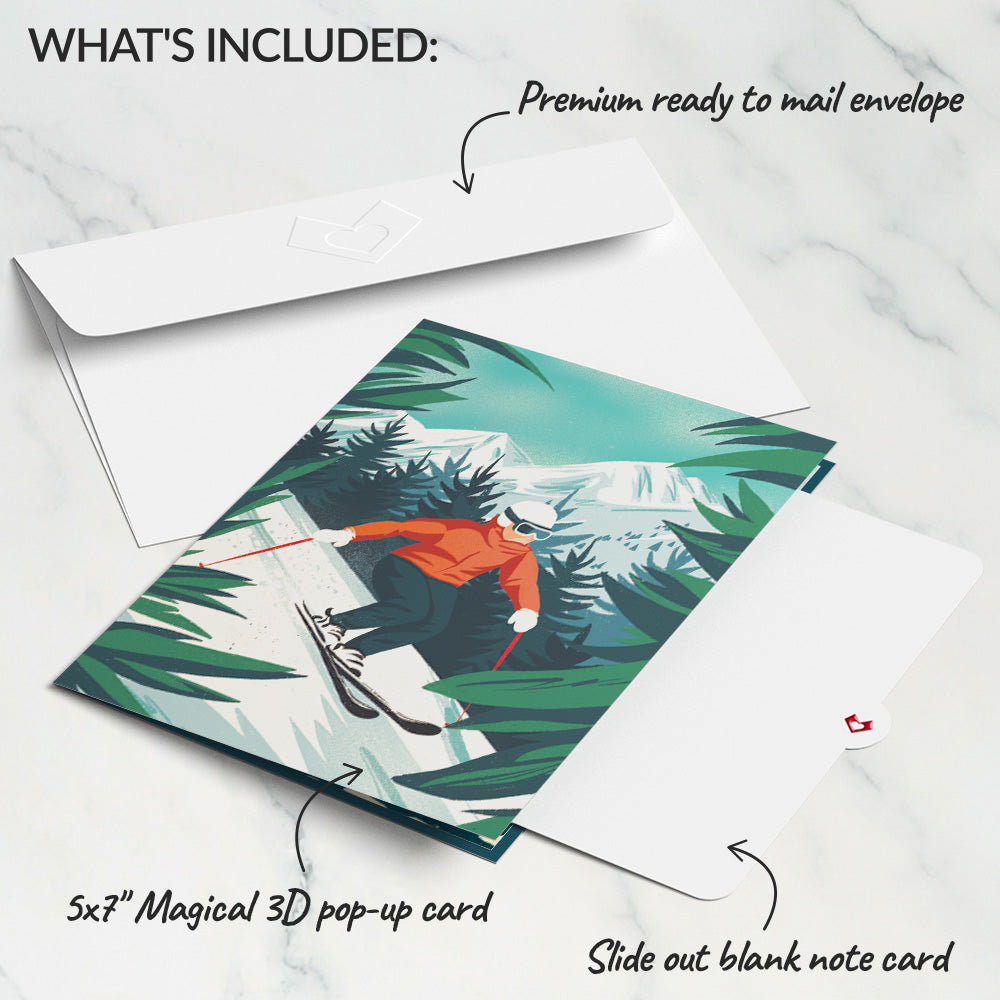 Mountain Ski Adventure Pop-Up Card
