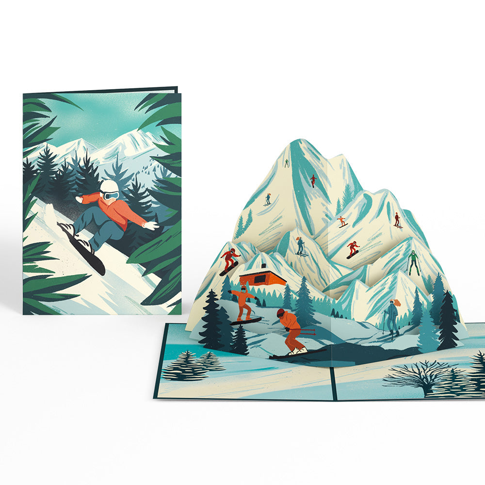 Mountain Snowboard Adventure Pop-Up Card