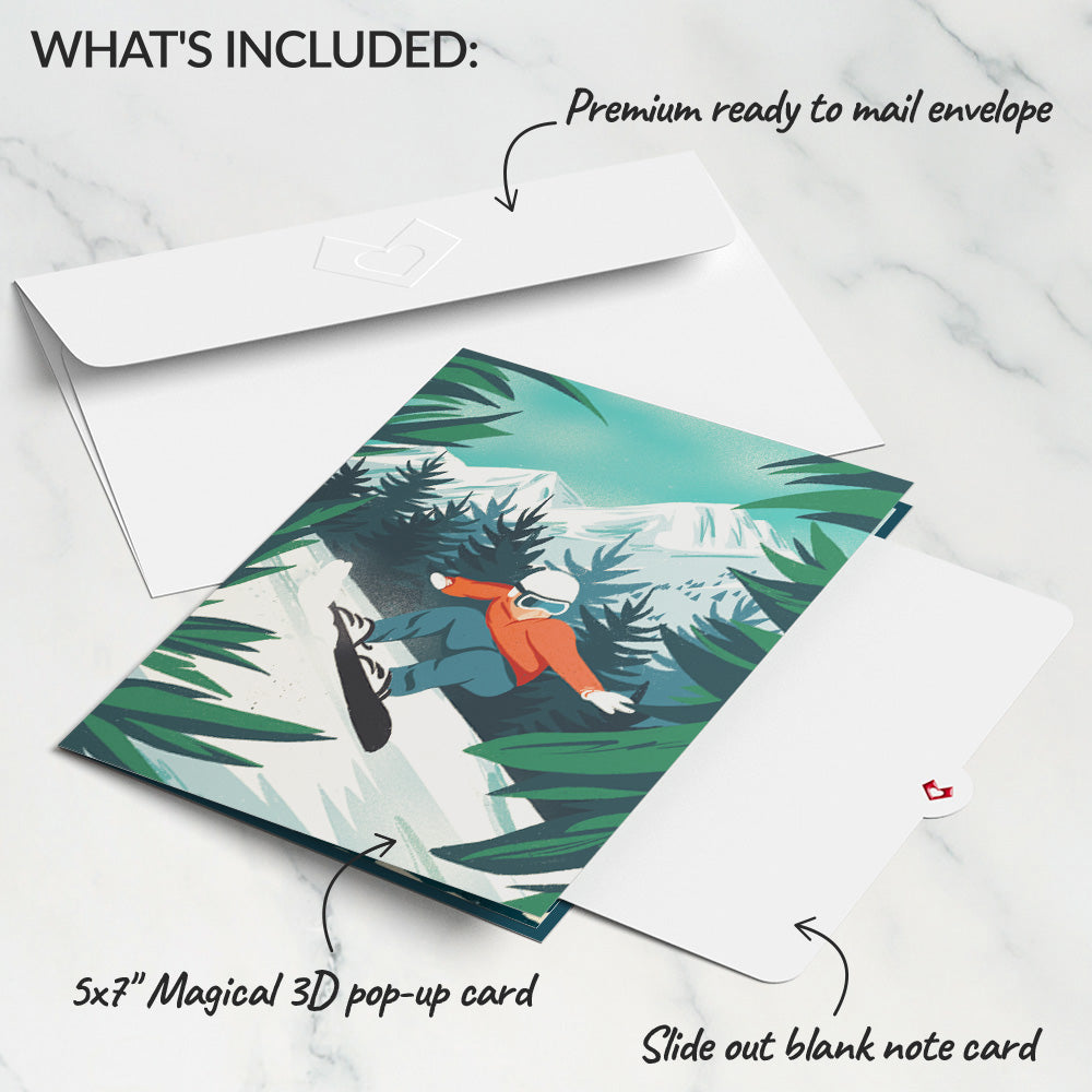 Mountain Snowboard Adventure Pop-Up Card