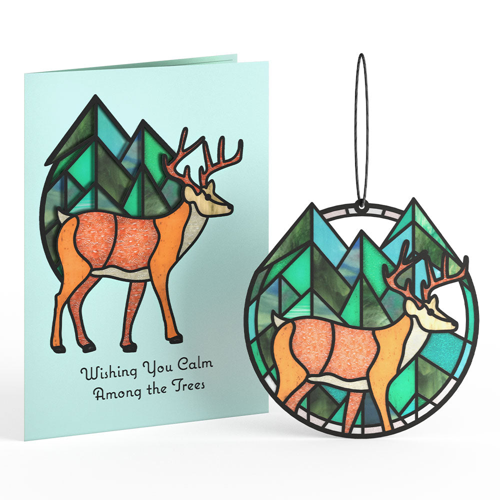 Calm Among the Trees Elk Suncatcher Card