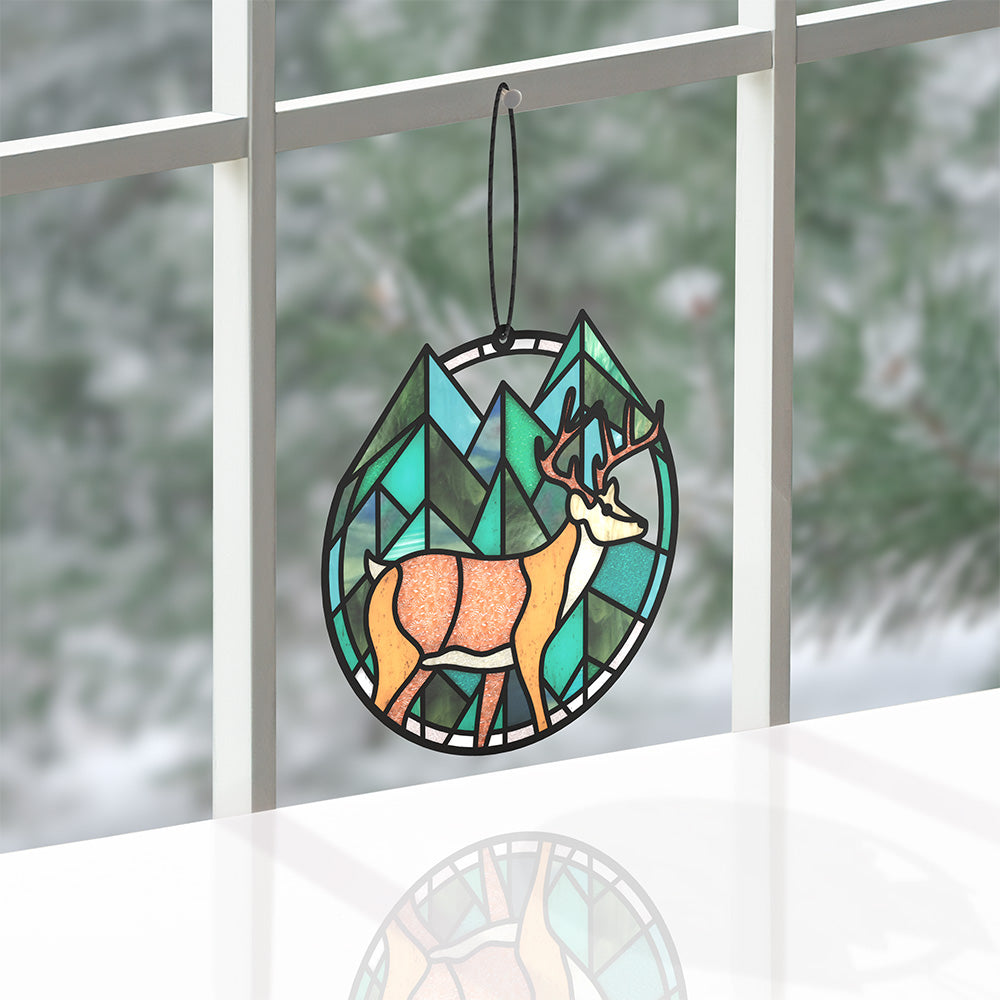 Calm Among the Trees Elk Suncatcher Card