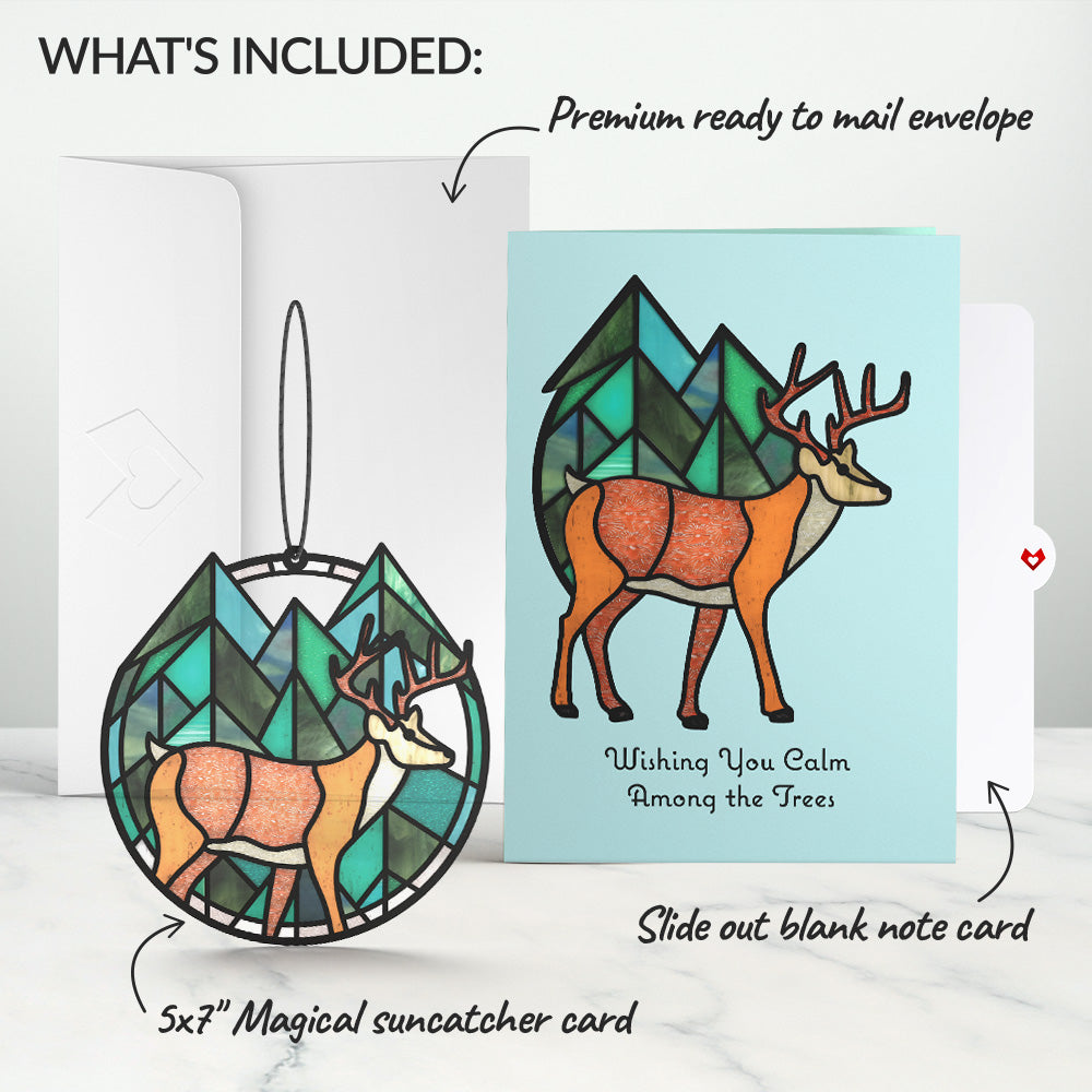 Calm Among the Trees Elk Suncatcher Card