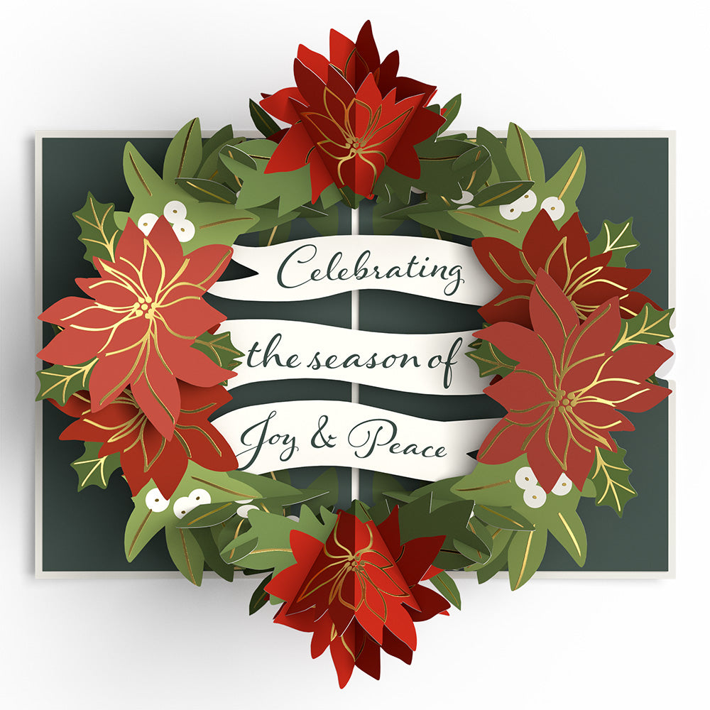 Season's Greetings Poinsettia Wreath Pop-Up Card