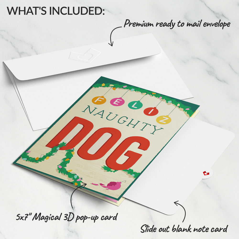 Feliz Naughty Dog Christmas Pop-Up Card