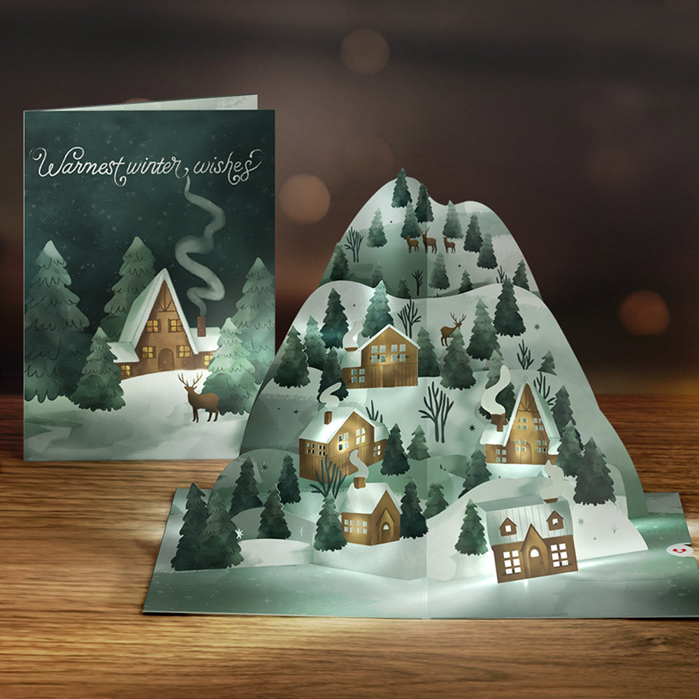Winter Wishes Mountain Village Light-Up Pop-Up Card