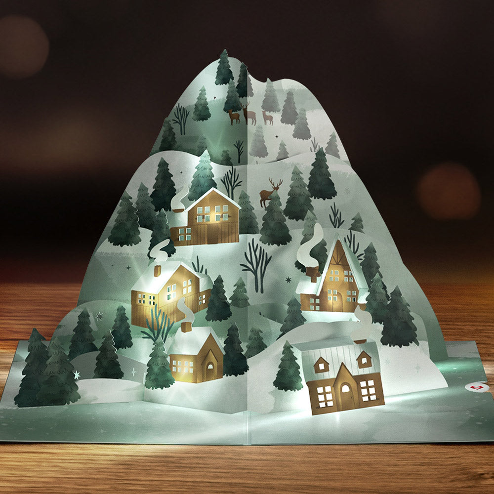 Winter Wishes Mountain Village Light-Up Pop-Up Card