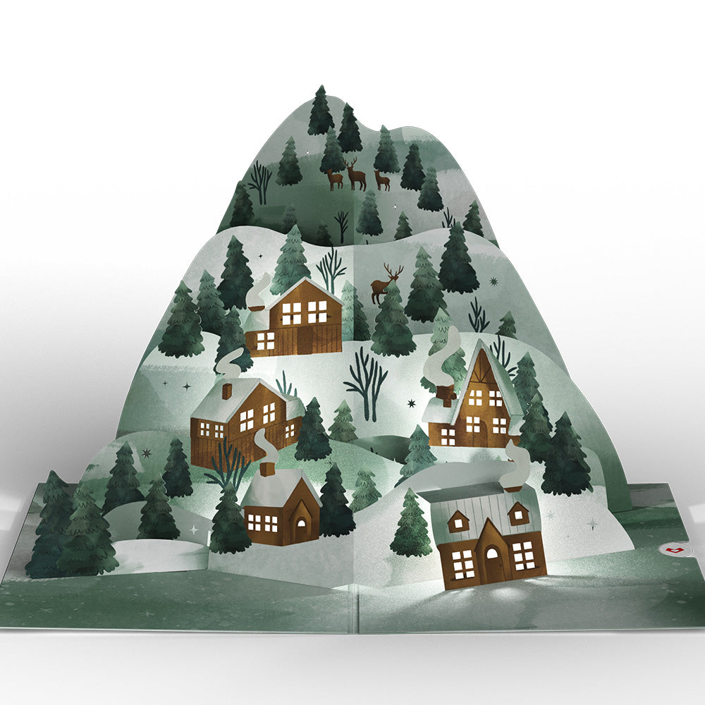 Winter Wishes Mountain Village Light-Up Pop-Up Card