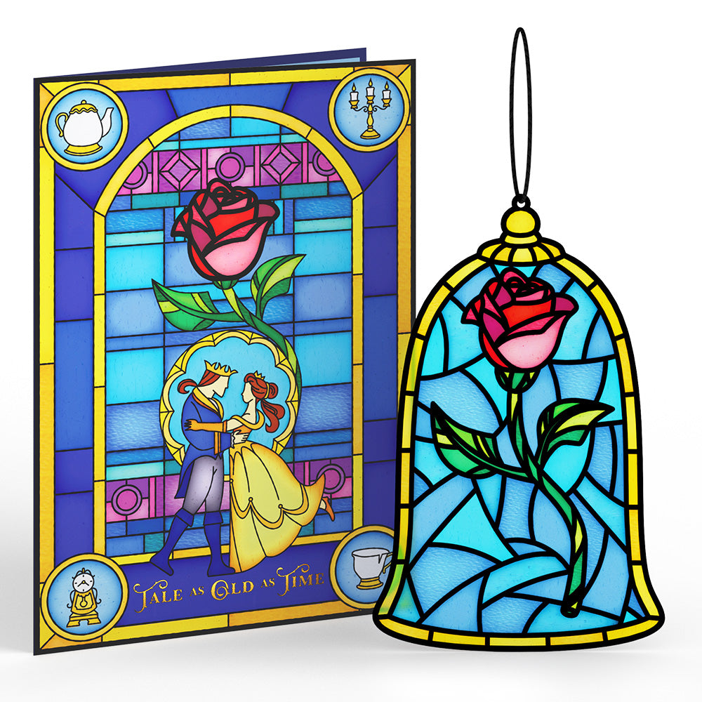 Disney’s Beauty and the Beast Suncatcher Card & Flower Buds Bouquet Bundle