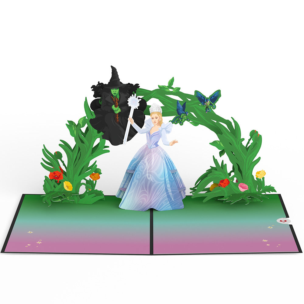 Wicked Elphaba & Glinda We Go Together Like Pink & Green Pop-Up Card