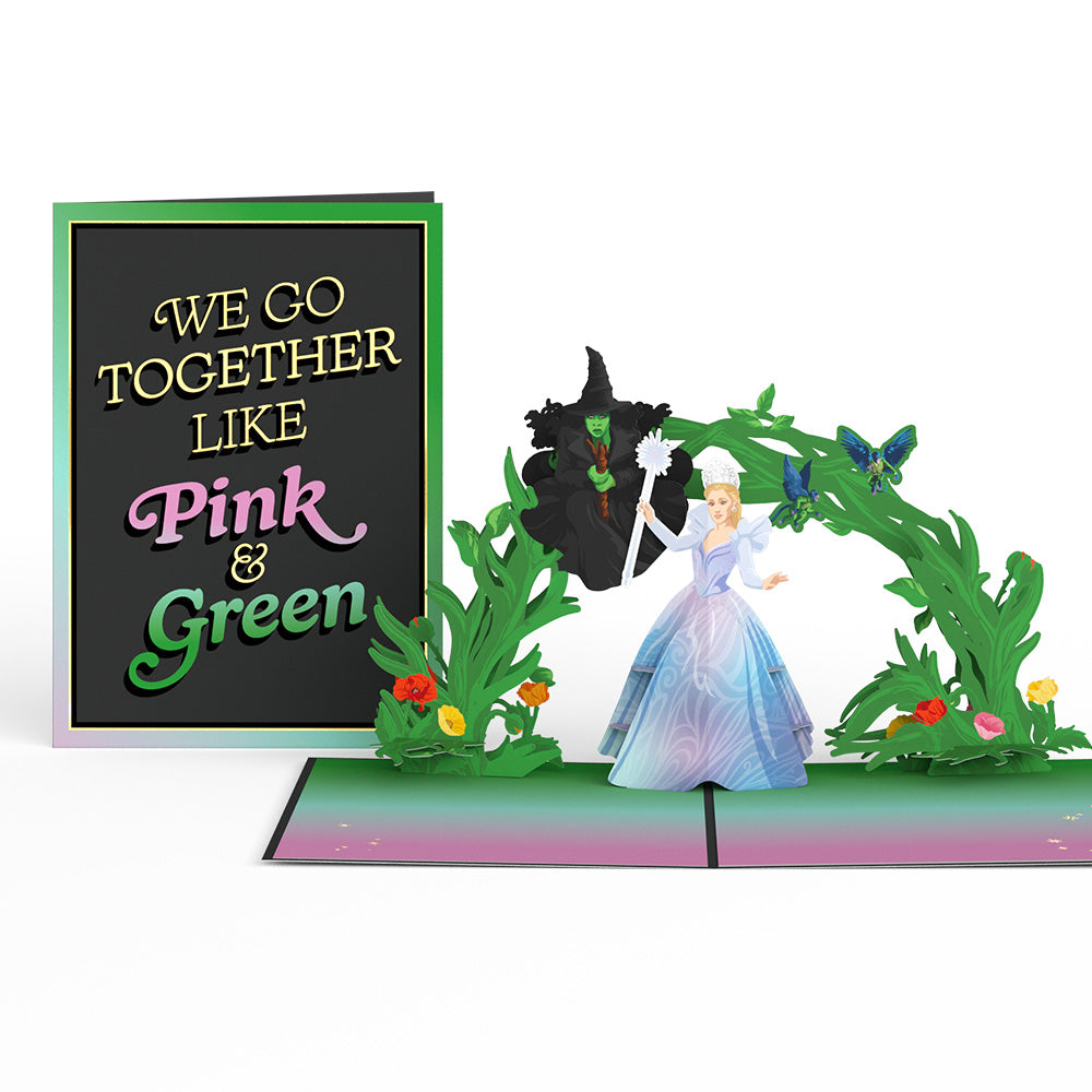 Wicked We Go Together Like Pink & Green Pop-Up Card & Bouquet Bundle