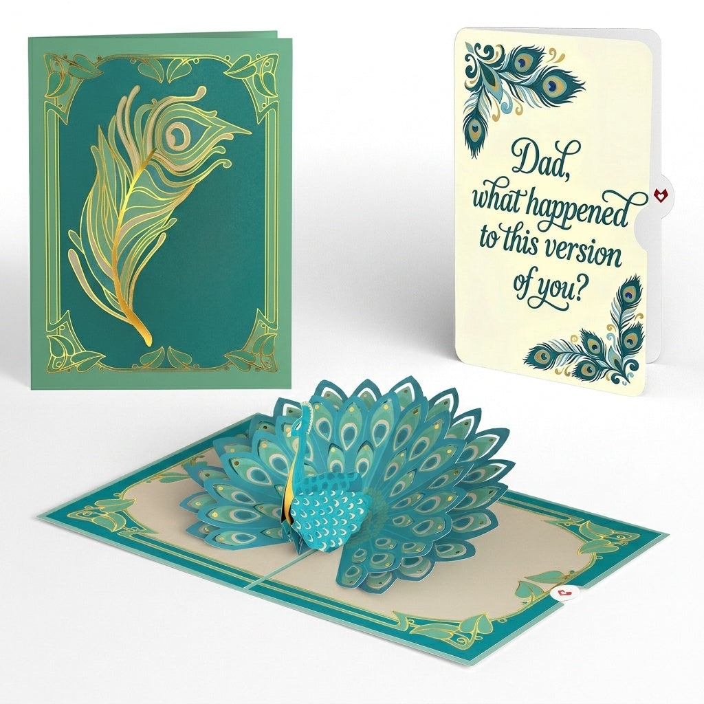 Art Deco Peacock Father's Day Pop-Up Card and Sentiment Set for Dad