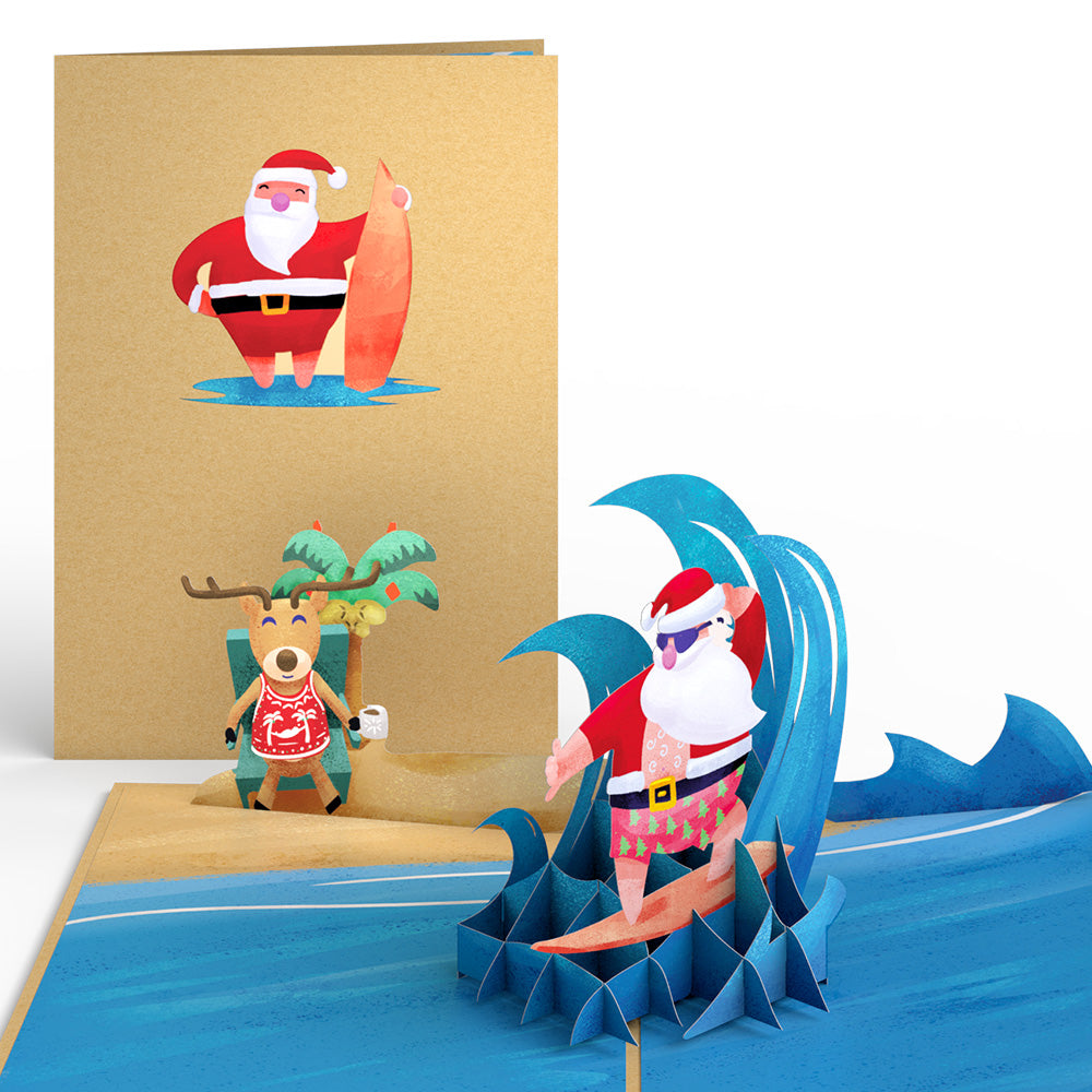 Surfing Santa Pop-Up Card