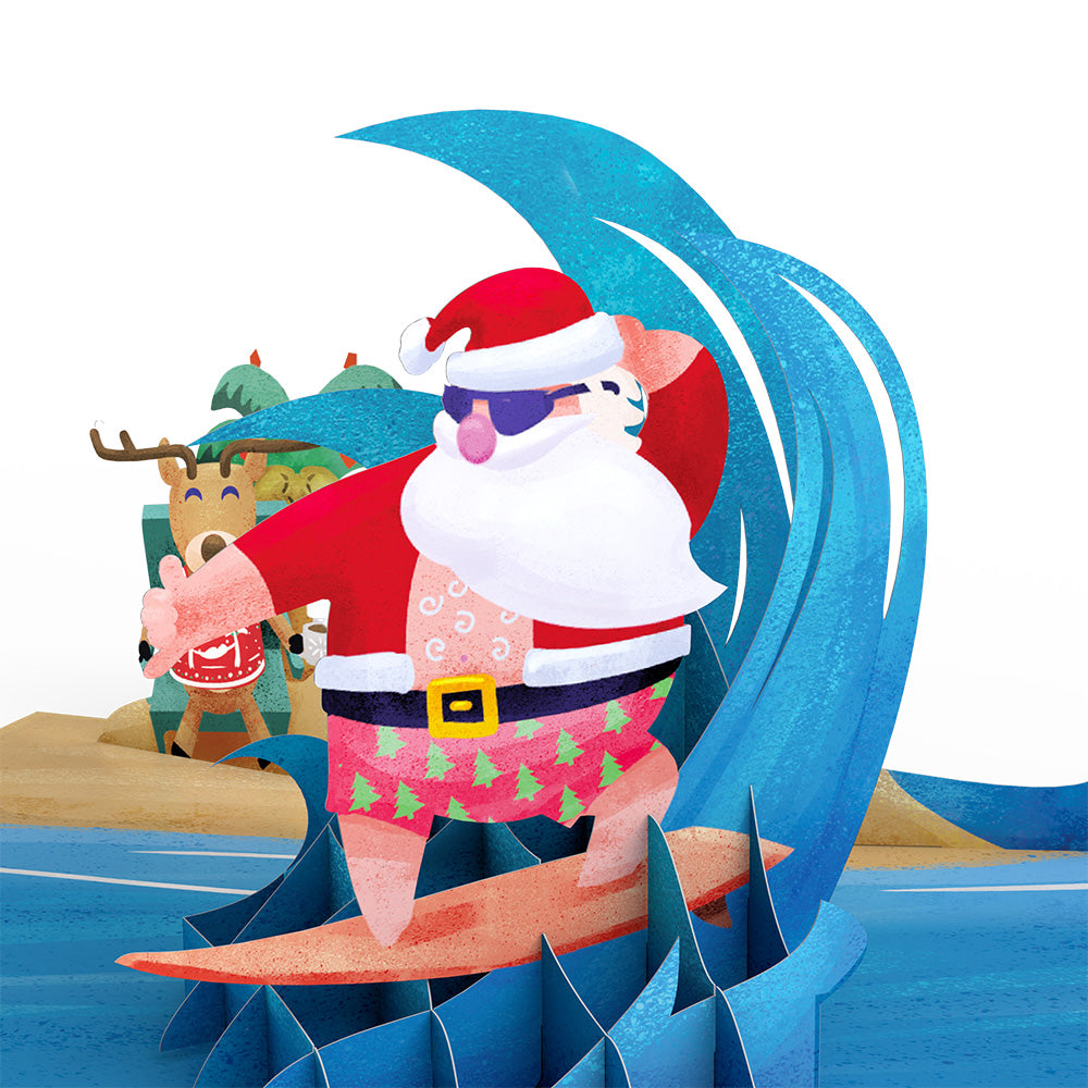Surfing Santa Pop-Up Card