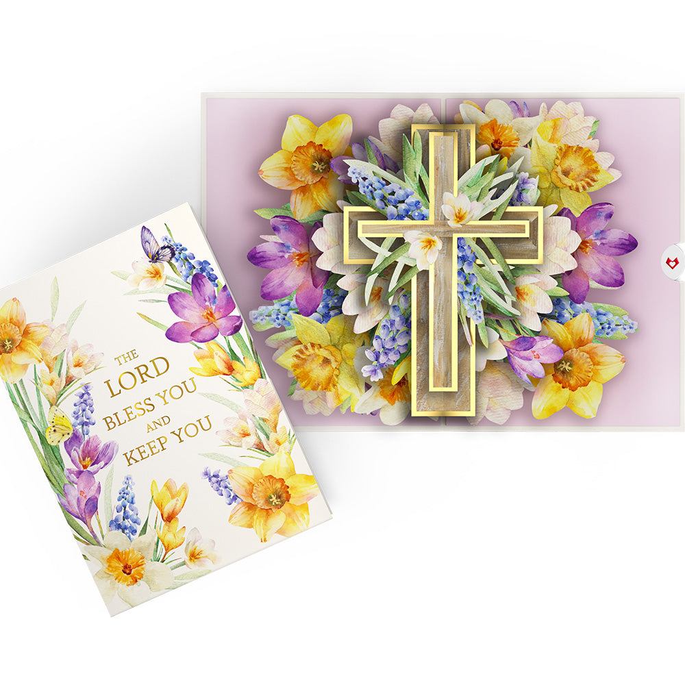 The Lord Bless You Floral Cross Pop-Up Card